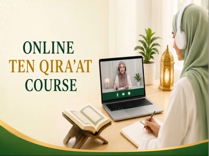 Online Ten Qira'at Course: a student learning the ten canonical recitations with a qualified female tutor on a video call