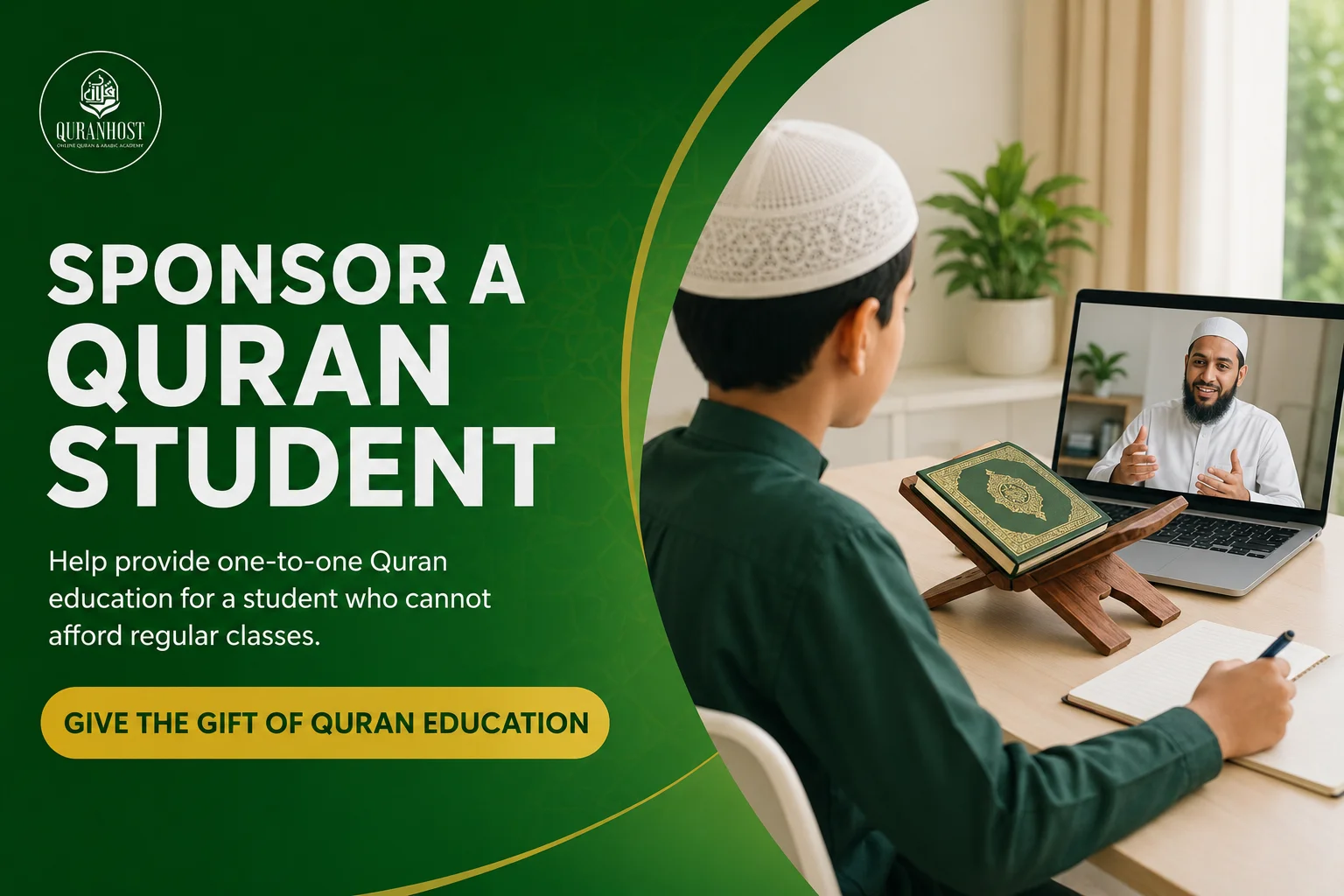 Sponsor a Quran student โ help provide one-to-one Quran education for a student who cannot afford regular classes