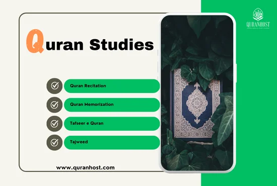  An illustrative depiction of the diverse Quran studies courses for kids: Recitation, Memorization, Tafseer, and Tajweed.